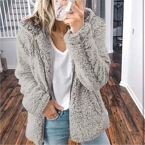 Women's Cozy Gray Sherpa Jacket